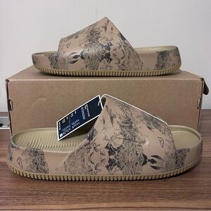 Nike Calm Slide Print Parachute Beige Brown-Anthracite Mens Size 11 HQ1125-201